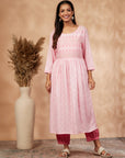 Light Pink Print Gathered Kurta