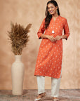 Printed Orange Straight Kurta