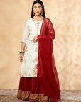 Off-White & Red Kurta & Skirt Set
