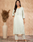 Light Green Solid Floral Straight Kurta