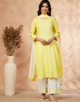 Yellow Embroidered Cotton Kurta Set