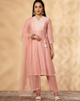 Light Pink Embellished A-Line Kurta Set