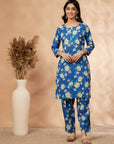 Blue Floral Print Kurta Set