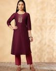 Wine Embroidered Co-ord Set