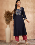 Navy Blue A-Line Kurta