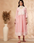 Light Pink Embroidered Gathered Kurta Set