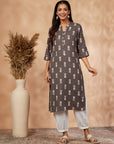 Printed Grey Straight Kurta