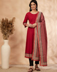 Red Lightly Embellished Anarkali Kurta Set