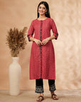 Printed Straight Red Kurta