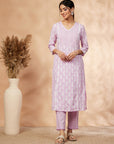 Lilac Print A-Line Kurta Set