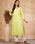 Lime Green Printed Straight Kurta