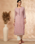 Light Pink Floral Print Straight Kurta