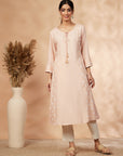 Beige Printed A-Line Kurta