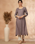 Solid Grey A-Line Kurta