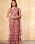 Pink Ruffled Lehenga- Sari