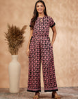 Black Floral Print Flared Jumpsuit