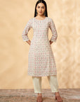 Off-White Straight Printed Kurta Set