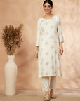 Off-White Printed Rayon Straight Kurta