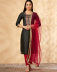 Black Chanderi A-Line Kurta Set