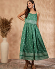 Print Green Sleeveless Gathered Dress