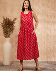 Red Print Gathered Dress