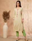 Beige Print Straight Kurta