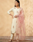 Floral Off-White Solid Straight Kurta Set