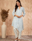 Off-White Print Asymmetric Kurta