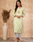 Green Printed Rayon Straight Kurta