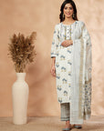 Blue Cotton Printed Straight Kurta Set