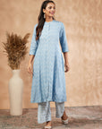 Blue Printed A-Line Kurta Set