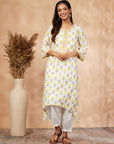 Yellow Floral Print Straight Kurta