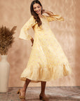 Mustard Printed Rayon Anarkali Dress