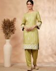 Lime Green Printed Straight Kurta Set