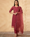 Maroon Embroidered Kurta Set