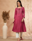 Fuchsia Embellished A-Line Kurta