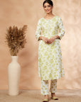 Off-white Floral Print A-line Kurta Set