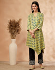 Lime Green Print Asymmetric Kurta