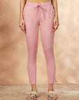 Pink Cotton-Lycra Straight Pant