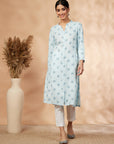 Light Blue Print Straight Kurta