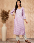 Lilac Printed With Straight Kurta