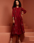 Maroon Embroidered Kurta Set With Jacket