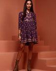 Flared Printed Tunic Top in Violet