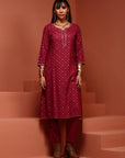 Purple Printed A-line Kurta Set