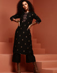 Black Brocade Straight Kurta
