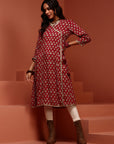 Maroon Printed A-line Kurta