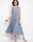Printed Blue Tiered Dress