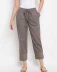 Solid Grey Elasticated Waist Ethnic Straight Pant