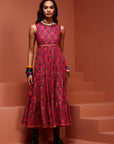 Fuchsia Printed Sleeveless Tiered Dress