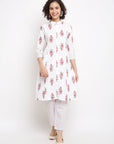 Block Floral Off-White Kurta Set